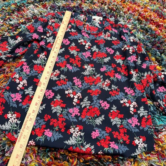 Loft Petite Floral Long Sleeve Popover Blouse Keyhole Back Balloon Sleeve XS - Picture 13 of 15